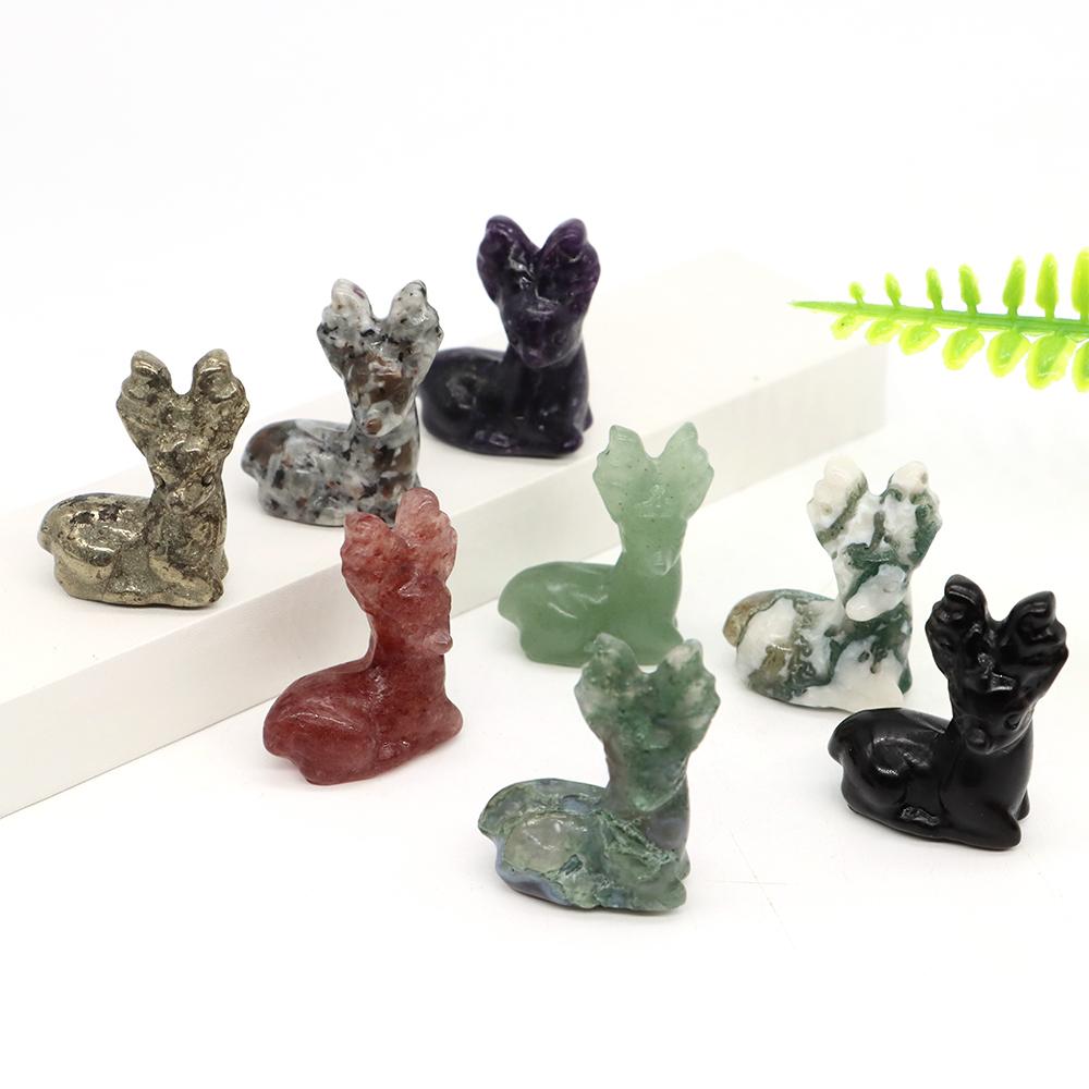 Deer Statue Natural Stone Carved Crystal Reiki Healing Animal Figurines Gemstone Crafts Home Gem Decoration Gifts  1.2"