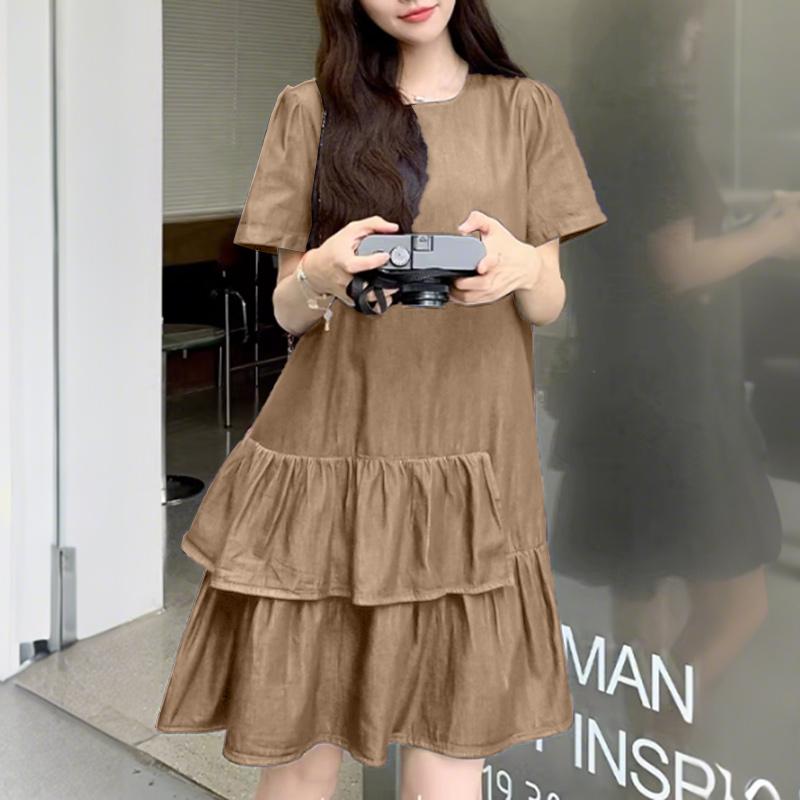 ZANZEA Women Casual Round Neck Summer Short Sleeve Ruffles Dress