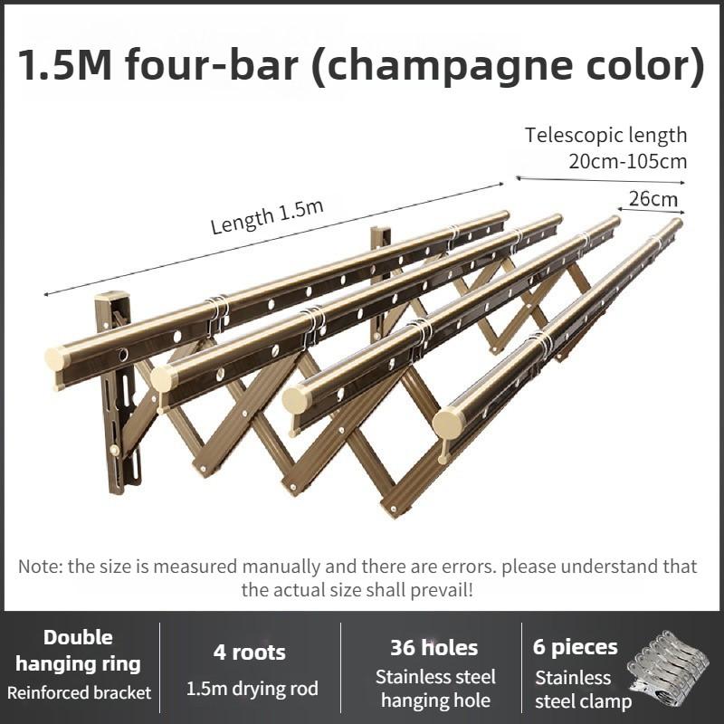 Balcony Retractable Laundry Rack Aluminum Alloy Thickened Laundry Drying Rack Outdoor Push-pull Flodable Clothes Rod