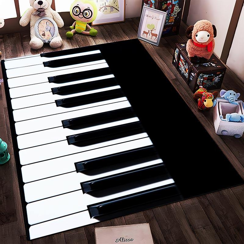 Tappeto con Motivo Tastiera di Pianoforte per Decorazione Soggiorno, Bianco e Nero Adatto all'uso come antiscivolo per divani di soggiorno e camera da letto