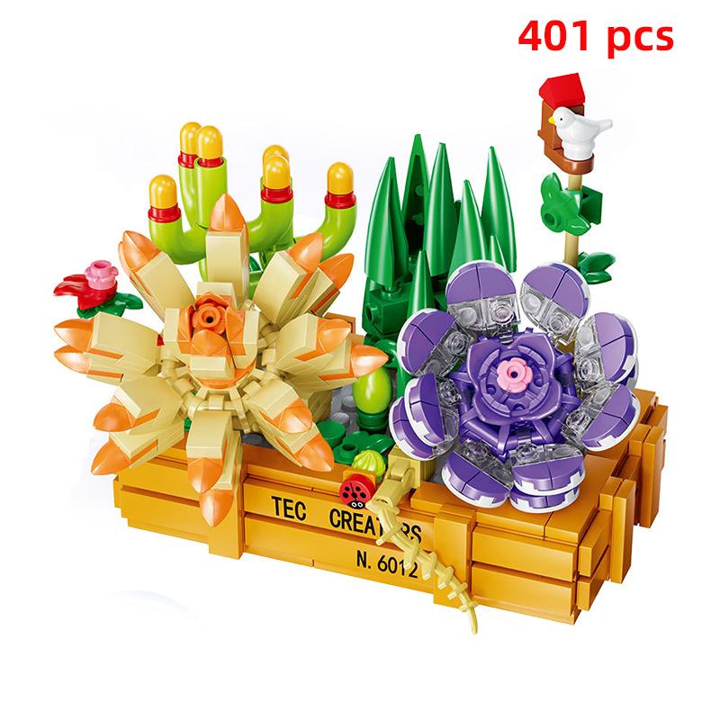 MOC Creative Ideas Flower Bouquet Bonsai Plant Succulents Building Blocks Bricks Kid Construction Toys For Friends Girls Gifts