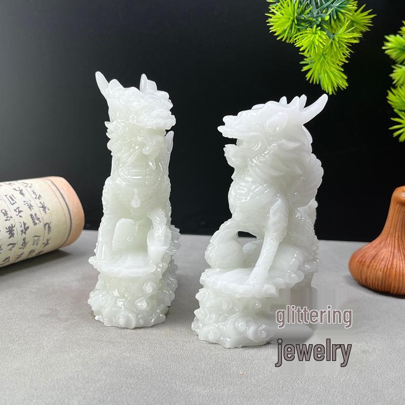 Luminous Jade Qilin: Blessings & Wealth Feng Shui Desk Ornament