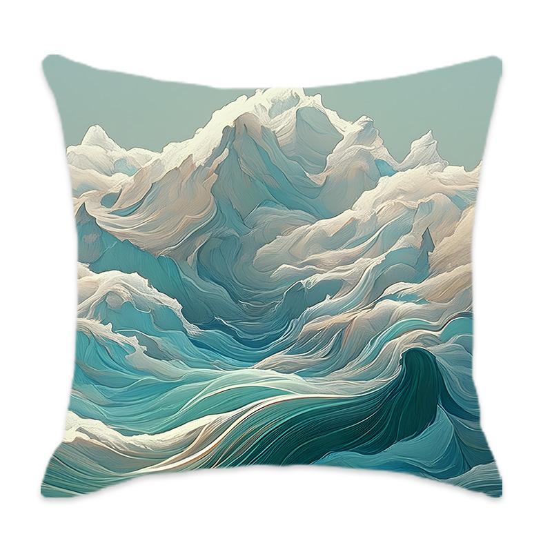 New Cyan Chinese Mountain Series Pillow, Comfortable and Soft Car Home Bedroom Bedside Pillow Cushion