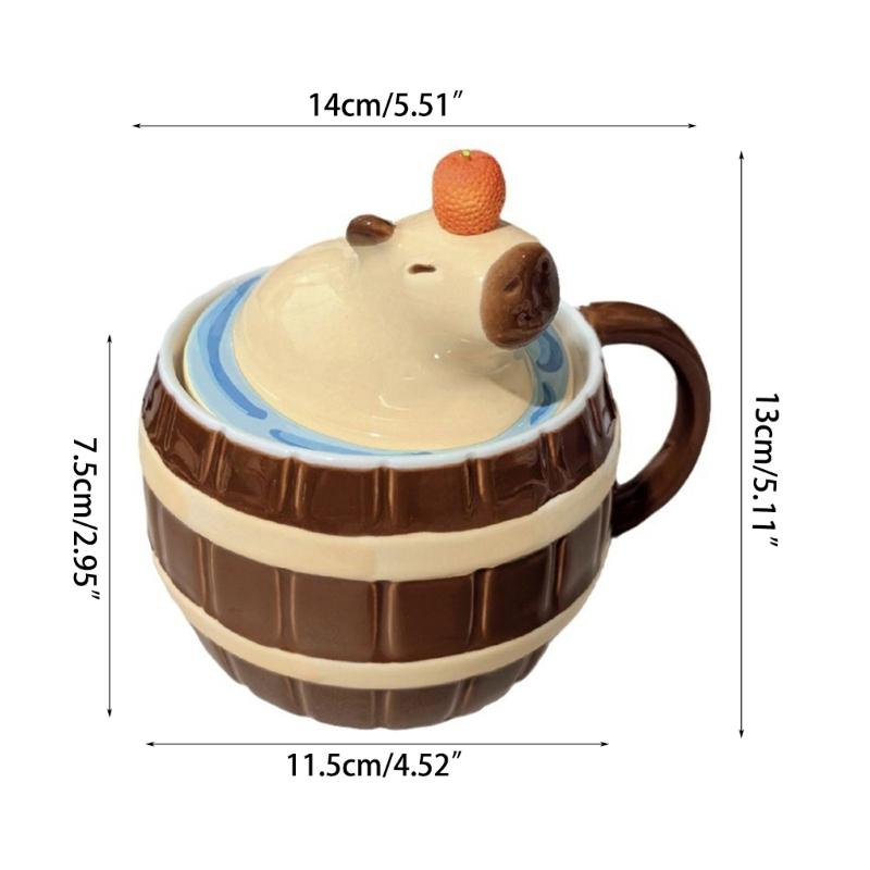 Ceramic Mug Cute Capybara Water Bucket Shape Cup Porcelain Coffee Cups Dringking Cup with Handle & Lid Christmas Gift