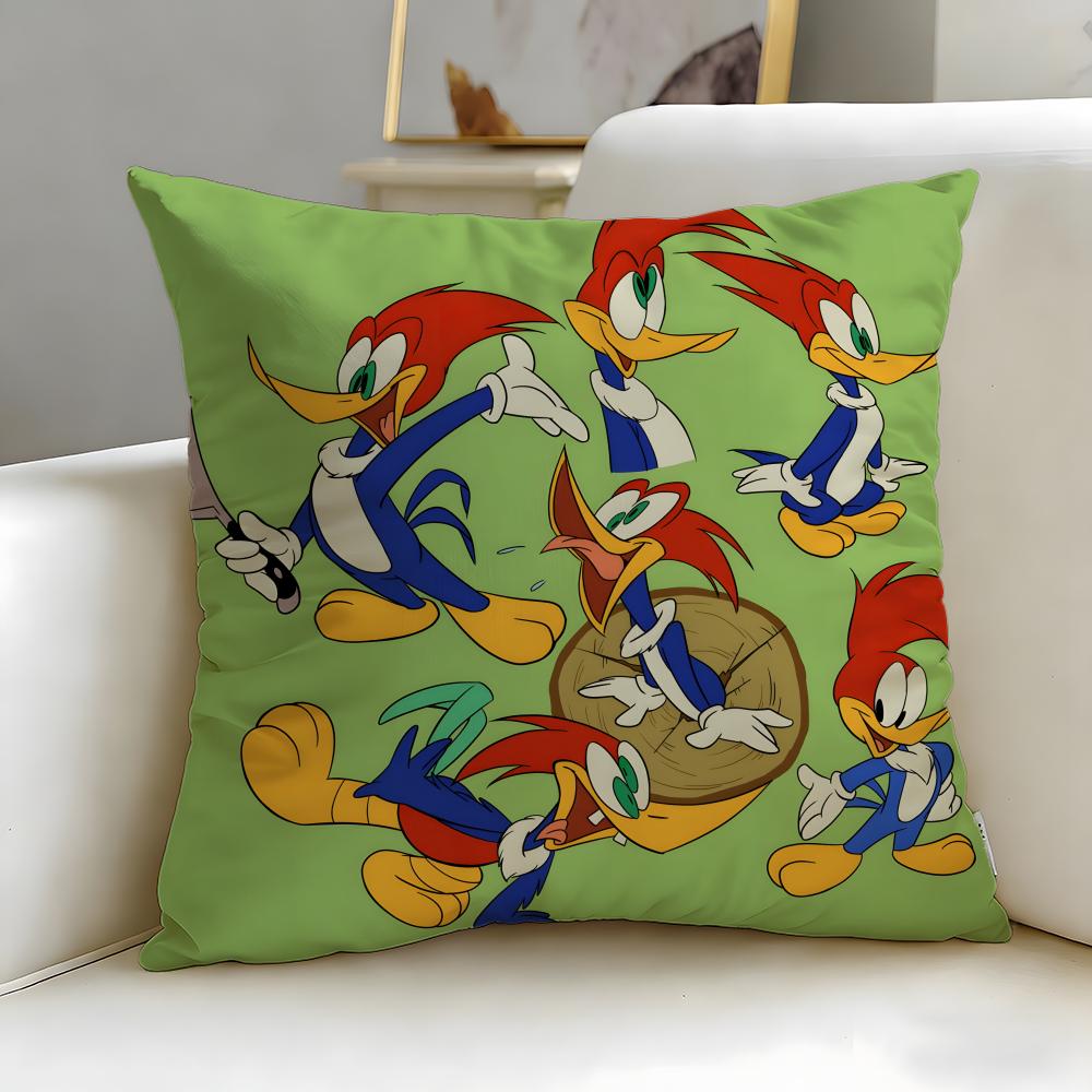 Cartoon Character Woody Woodpecker Cushion Cover Soft  EasyWash Pillow Case  Versatile for Couch Bed Travel and Office