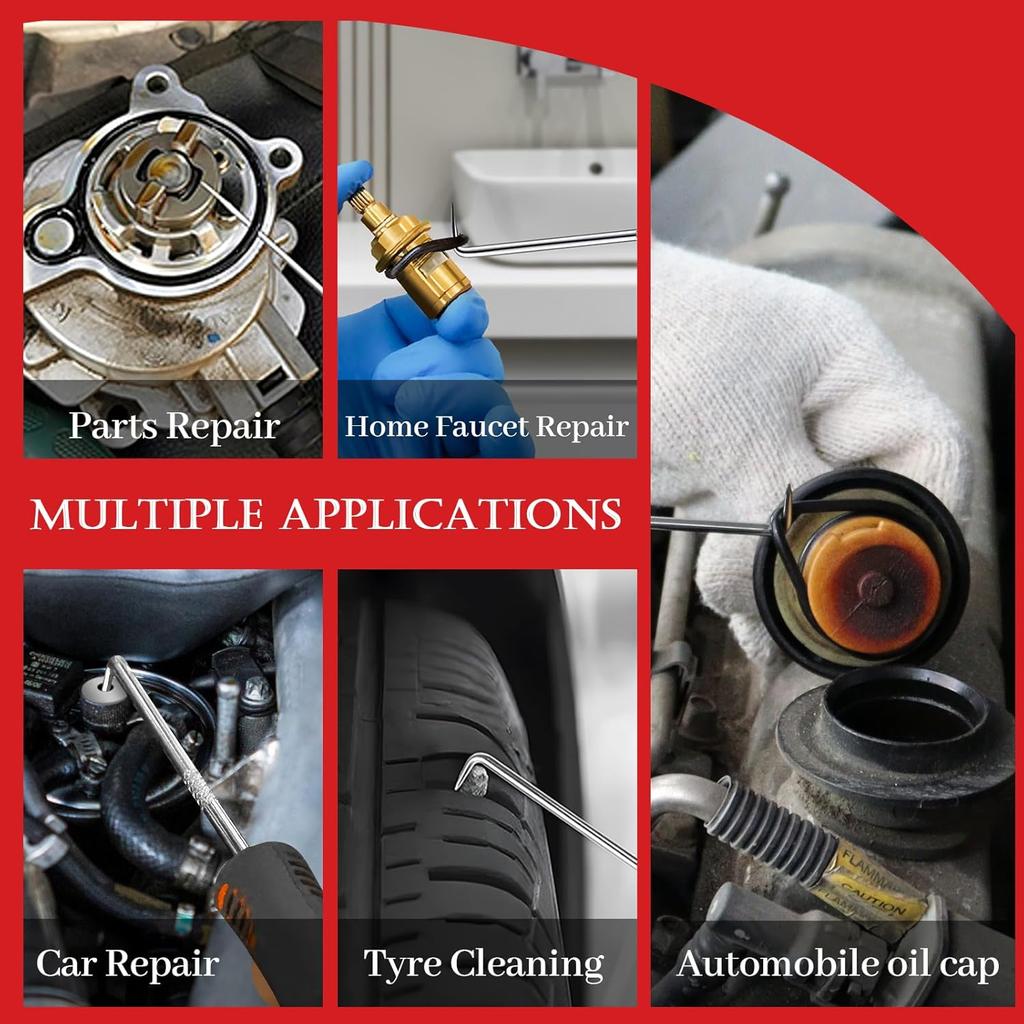 17 Pcs Pick and Hook Set with Trim Removal Tool, Clip Pliers, Fastener Remover,Scraper,and Magnetic Telescoping Tool Kit for Repair