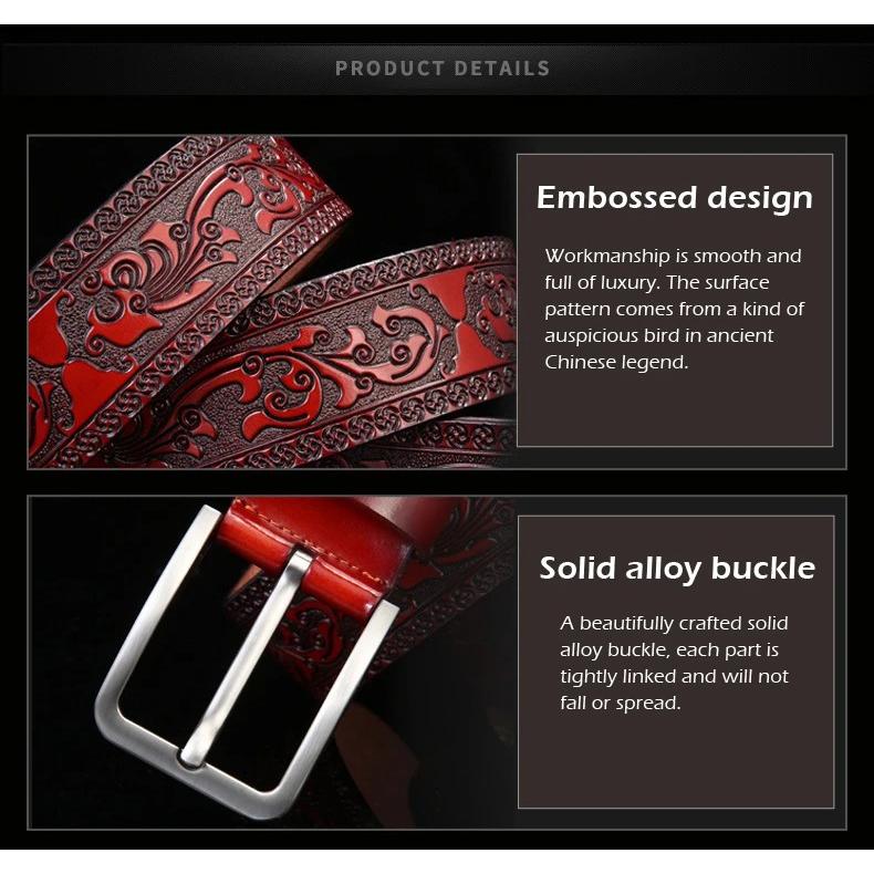 Cow Leather Embossing Belt Male Classic Vintage Pin Buckle Strap