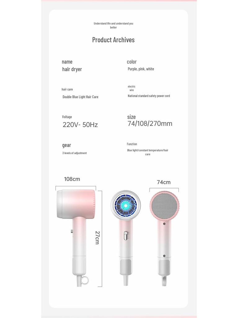 Compact Blue Light Hair Dryer for Dorms - Portable & Quick Dry