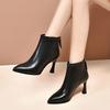 Soft Leather Pointed Toe High Heel Velvet Ankle Boots - Autumn Winter Fashion Versatile Style