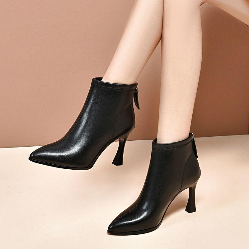 

Soft Leather Pointed Toe High Heel Velvet Ankle Boots - Autumn Winter Fashion Versatile Style Default option