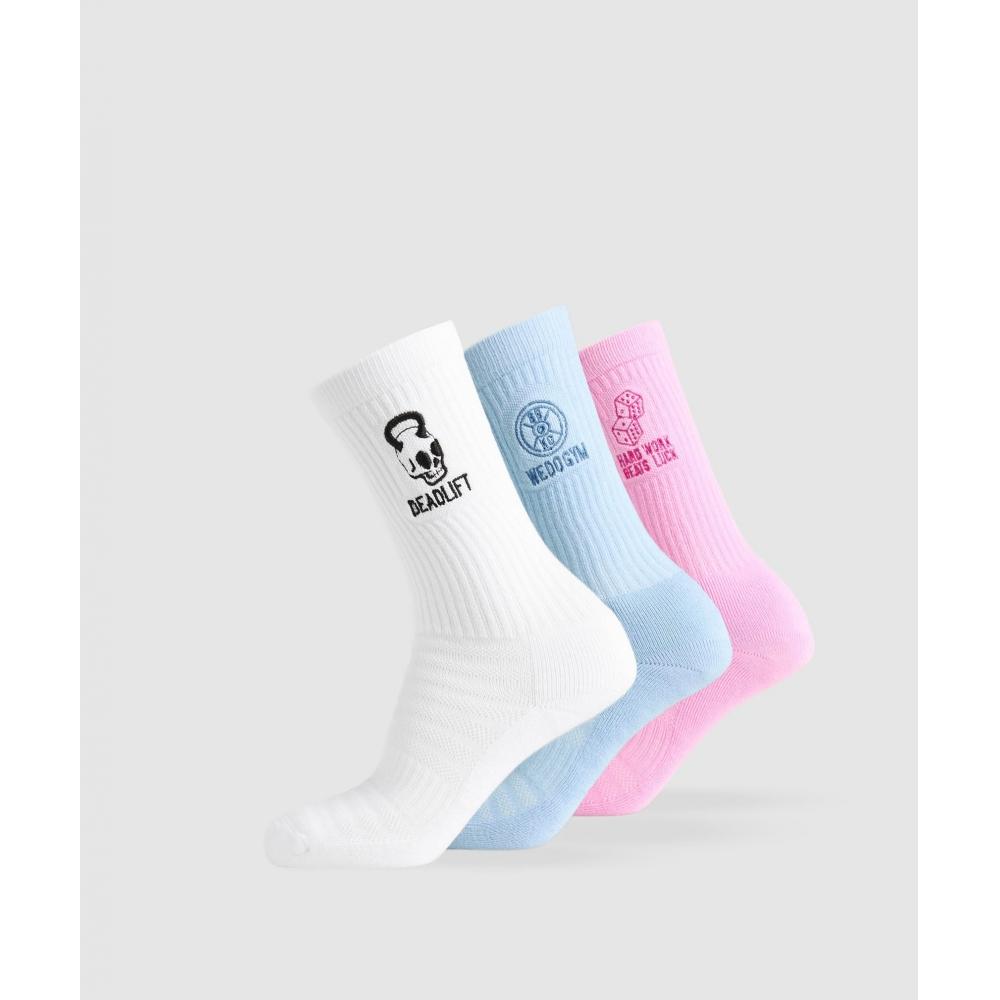 

Gymshark Character Crew Sock 3pk White Gentle Blue Sour Pink I1c1d Wdwn L