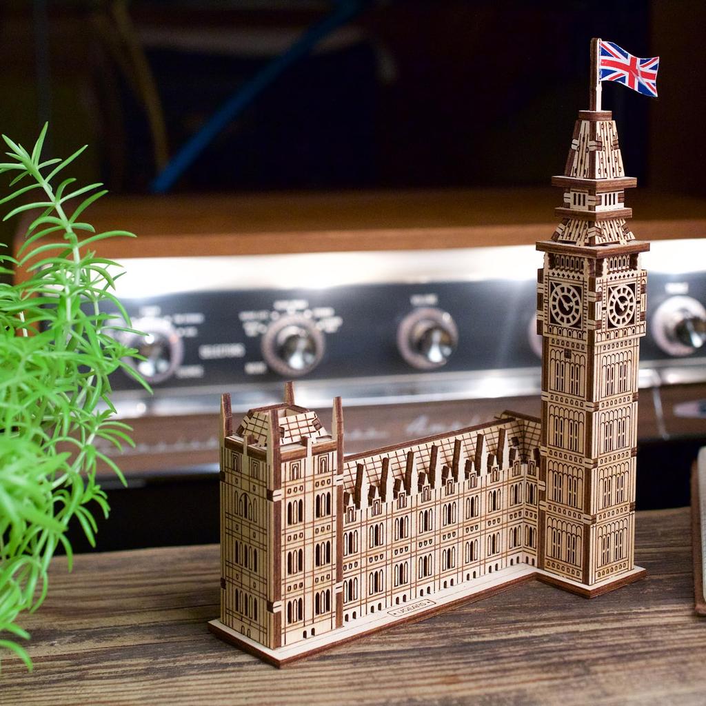 UGEARS Wooden 3D Puzzle Big Ben Model Kit for Adults Easy Craft London Building Kit 63 Pieces - - -