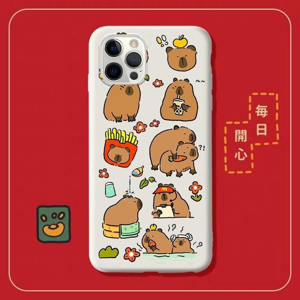 Cartoon Capybara Phone Case for iPhone 14 11 12 13 Mini Pro Xs Max 8 7 6 6S Plus X XR Solid Candy Color Case