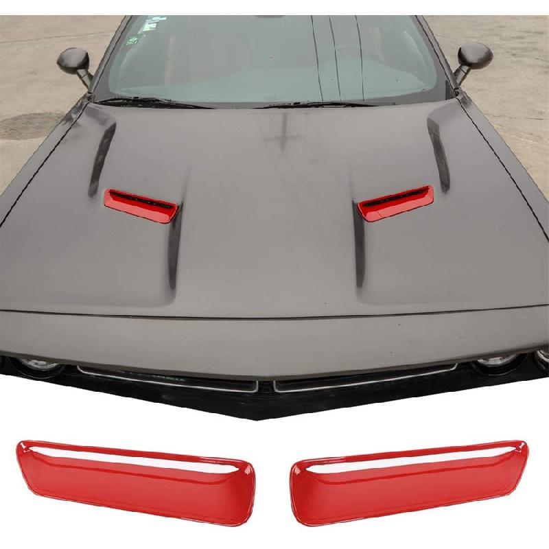 2 Pcs Red ABS Car Hood Outlet Vents Cover Trim For 2015-2022 Dodge Challenger