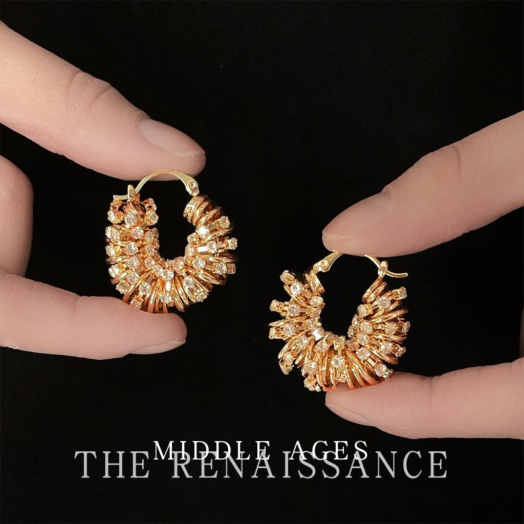 Full of zircon retro literary ear buckles geometric lines exaggerated earrings earrings women