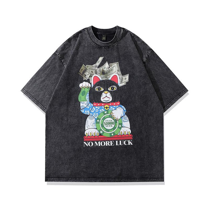 Harajuku Street Trendy Brand Sweet And Cool Cartoon Print Washed Short-Sleeved T-Shirt Men'S Ins Loose And Old Half-Sleeved Top