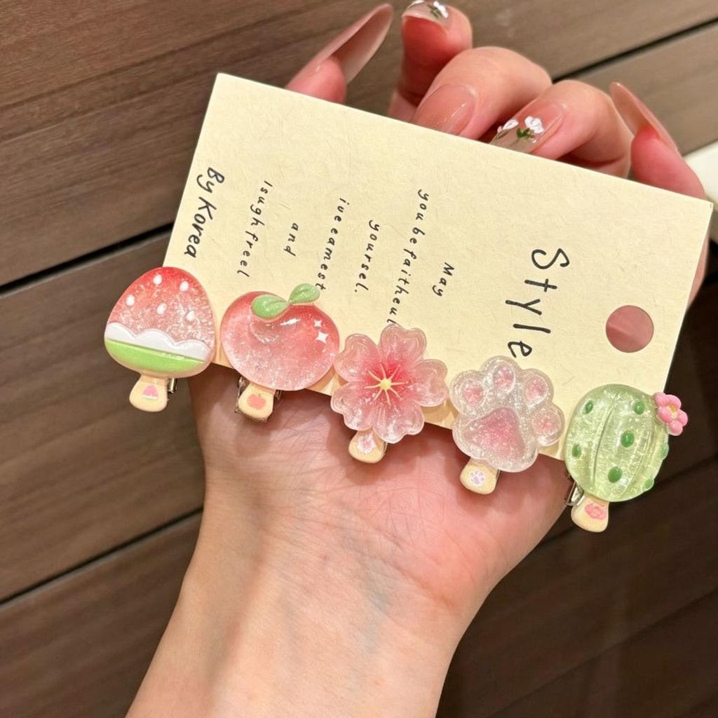5Pcs Korean Jelly Fruit Duckbill Hair Clips Cute Mini Sheer Side Bangs Clips Sweet Daily Accessory for Girls