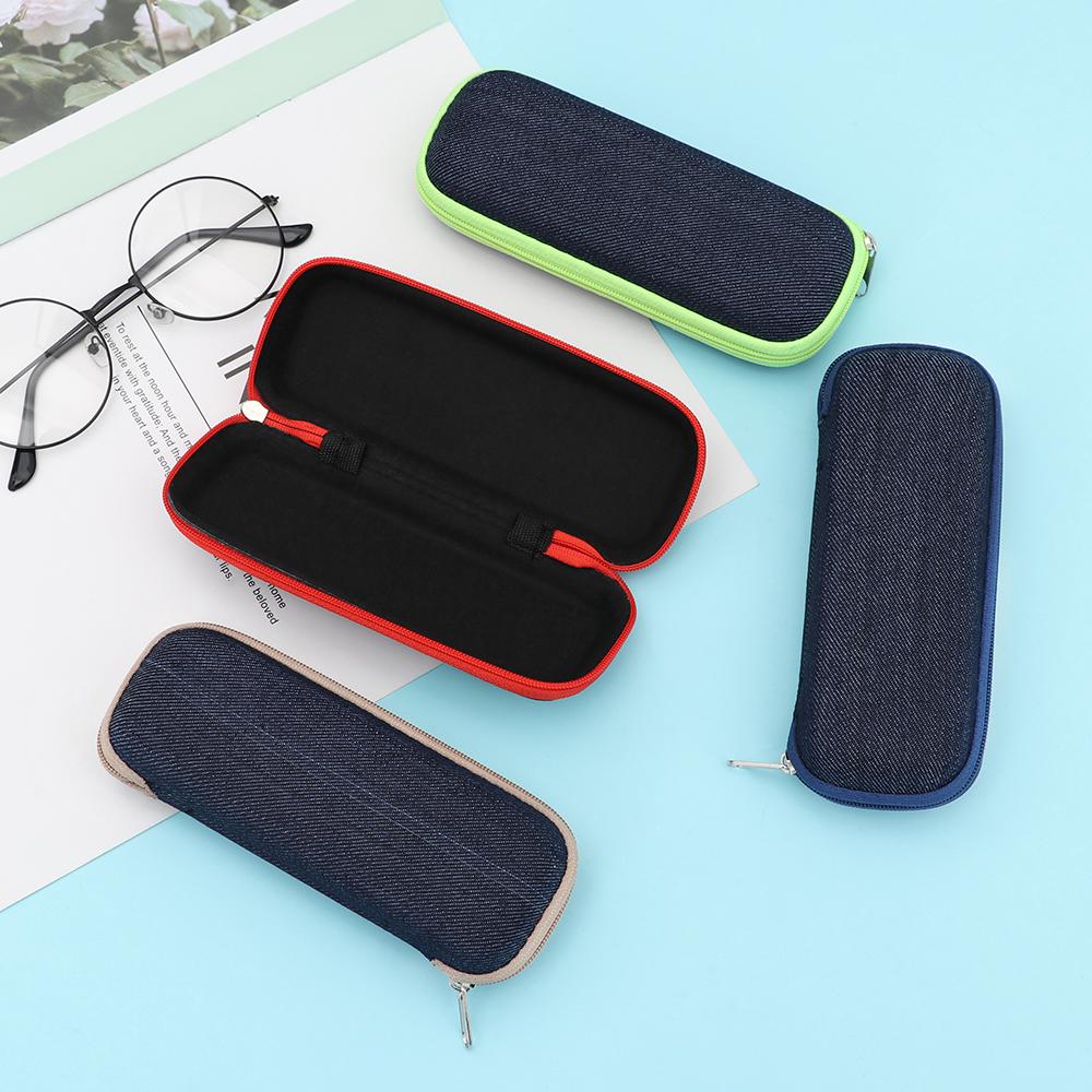 1Pc Fashion Portable Glasses Box Denim Fabric With Zipper Sunglasses Reading Glasses Protection Case Crush Resistance Container
