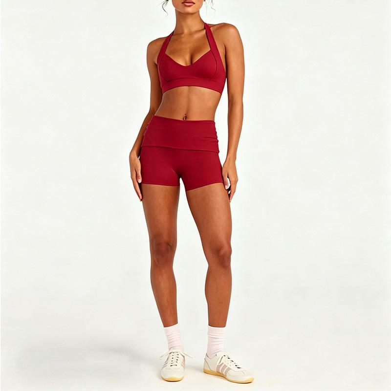 European and American yoga suit running fitness sports underwear Pilates folding shorts yoga suit two-piece set