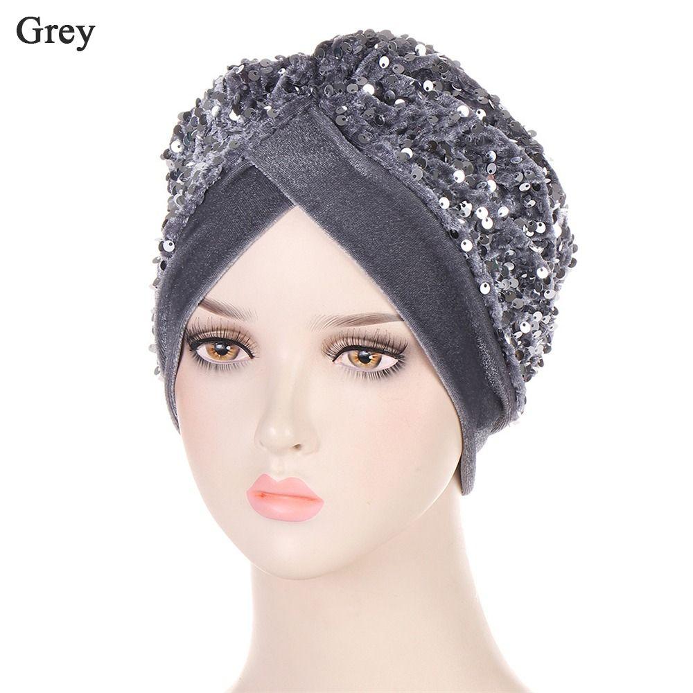 Elegant Glitter Sequins Headscarf Muslims Bonnet Hijab Chemo Cap Head Wraps Turban Hat