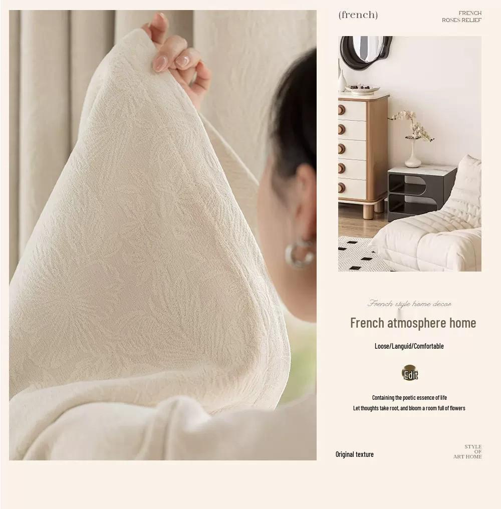 Tende oscuranti in ciniglia 2026: Jacquard Rose Crema Francese con Pizzo - Lussuoso Arredo Camera da Letto