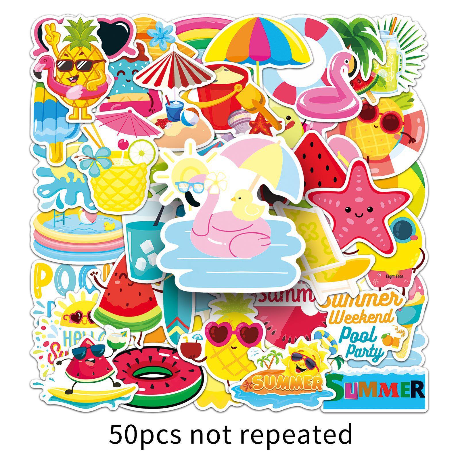 50 Cute Summer Cartoon Stickers - Creative DIY Waterproof Decals for Suitcases, Computers, and Journals