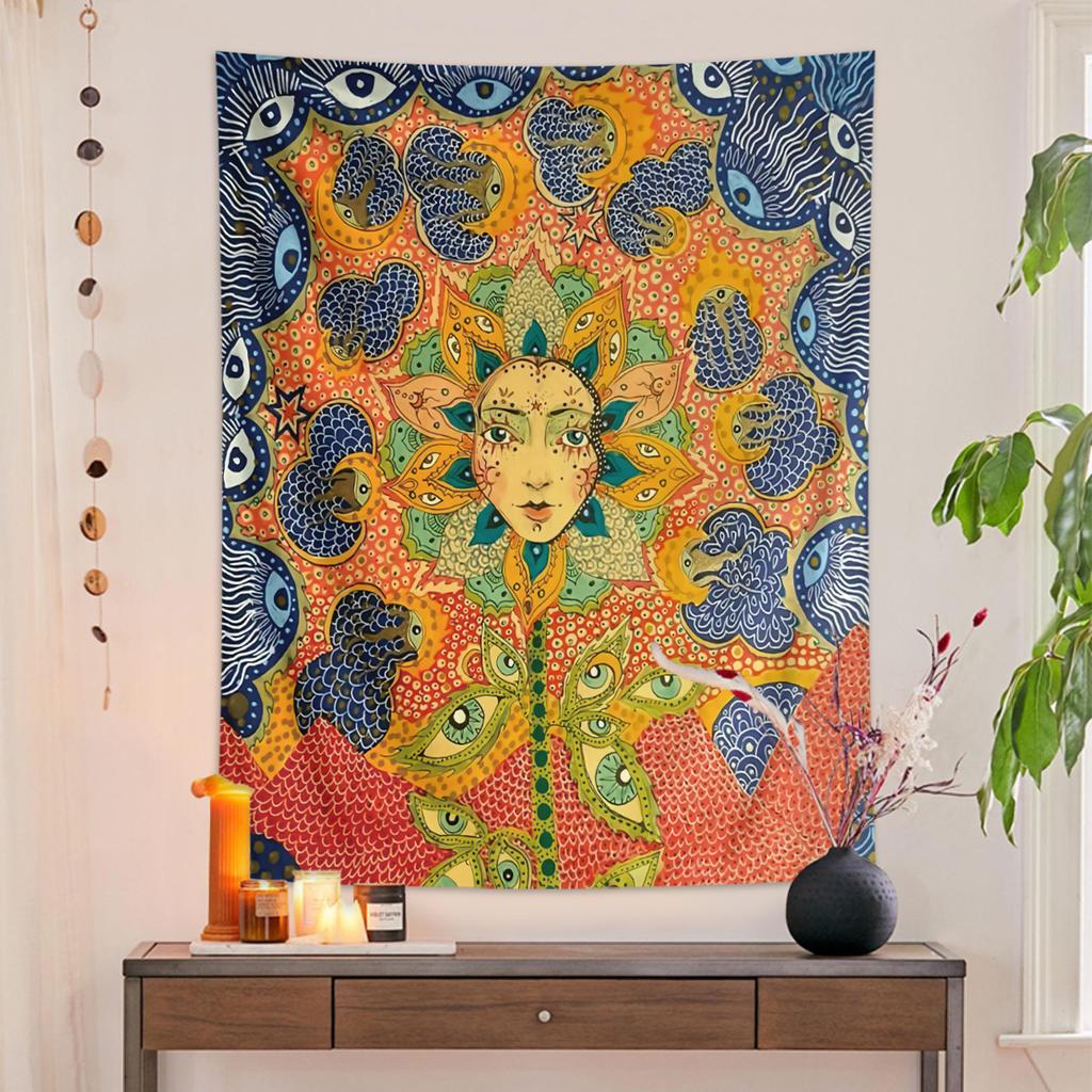 1pc Girl Floral Tapestry, Eye Tapestry, Hippie Psychedelic Retro Fun Cool Color Poster Wall Decoration