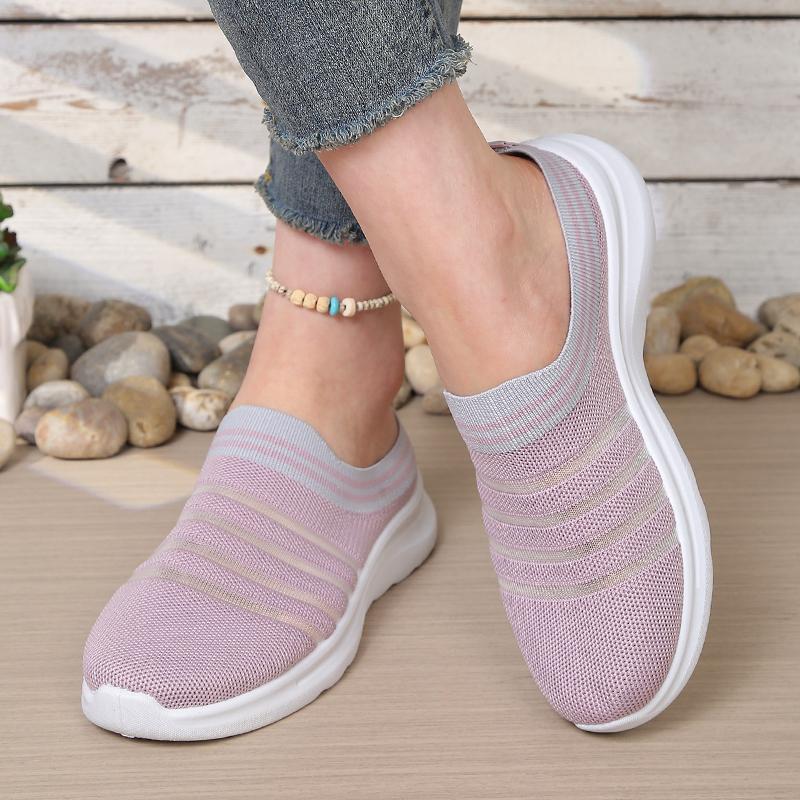 Women'S Shoes Casual Sneakers Striped Knit Breathable Slip-On Walking Shoes For Women Free Shipping
