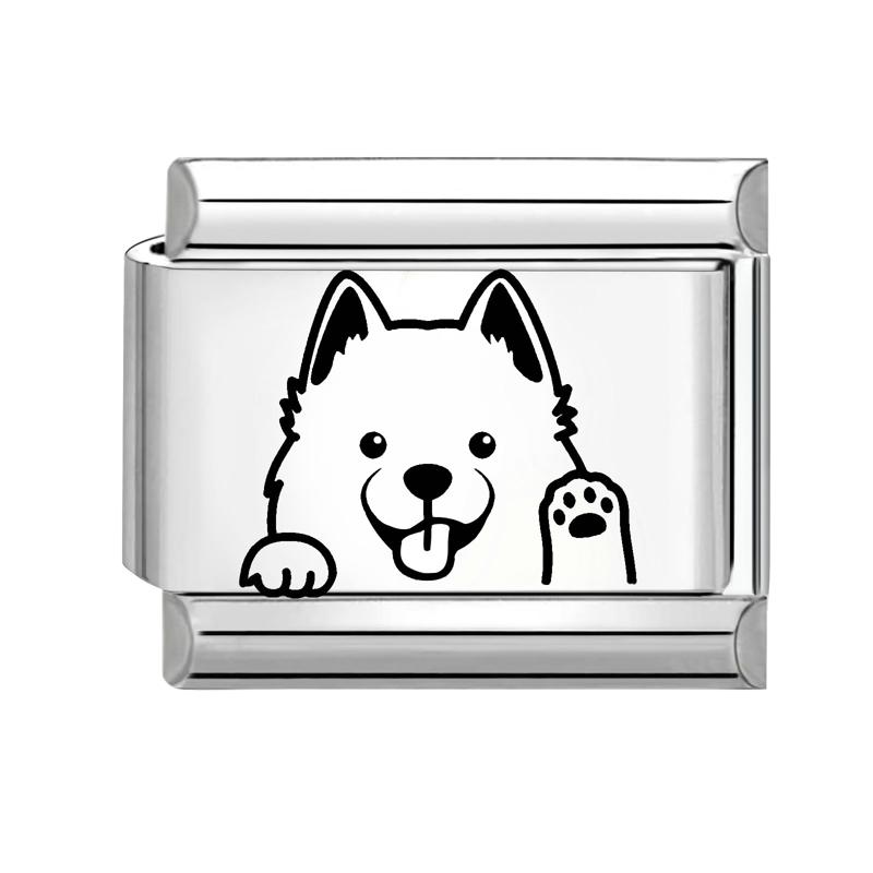 Laser Engraving Black Cartoon Cute Cat Dog DIY Italian Charm Links Fit 9mm Stainless Steel Bracelet Women Jewelry Making Gifts