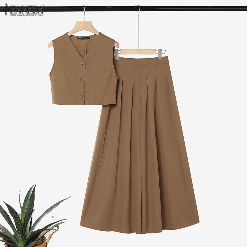 ZANZEA Women Sleeveless Vest Tops and Wide Leg Pants Casual Two Piece Suit Sets