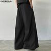 INCERUN Men Zip-up Elastic High Waist Trousers Casual Long Wide Legs Pants