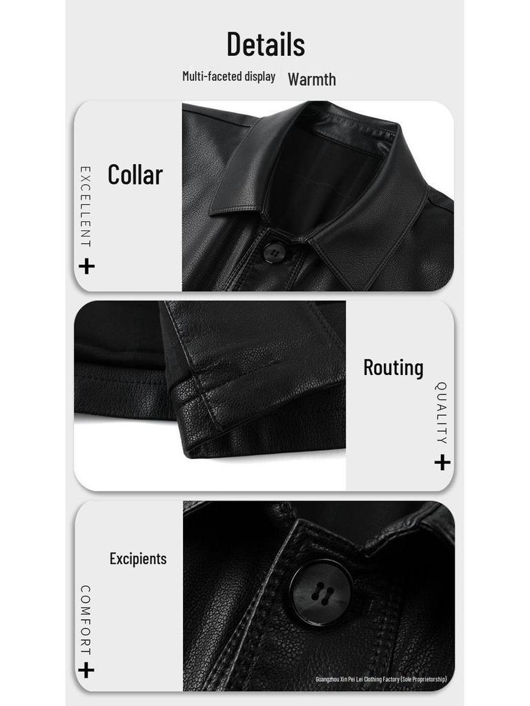 Men's Casual Sheepskin Leather Jacket: Turn-Down Collar, Ideal for Spring/Autumn, Perfect for Middle-Aged and Elderly.