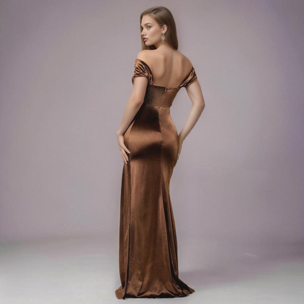 One-Shoulder Solid Color Evening Dress with Slit and Fishtail Skirt