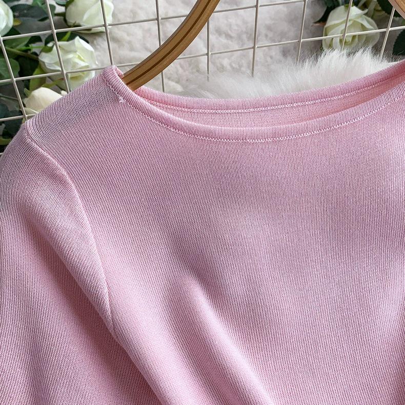 2026 Summer European French Slim Knit Dress – Short Sleeve Round Neck, Hip Wrap Skirt for Women