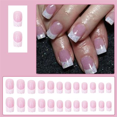 Elegant Medium Square Press On Nails Glossy French Tip Acrylic False Nail for Fashionable Women and Quick Manicures