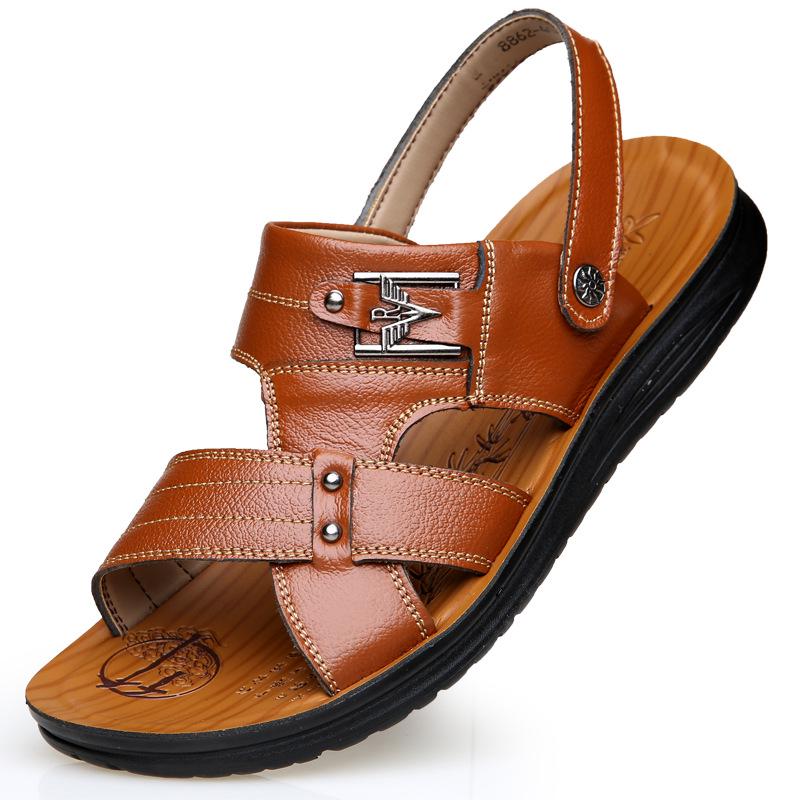 Sandals men's summer 2025 leather casual beach shoes men's outer wear middle-aged and elderly dual-purpose slippers men's non-slip