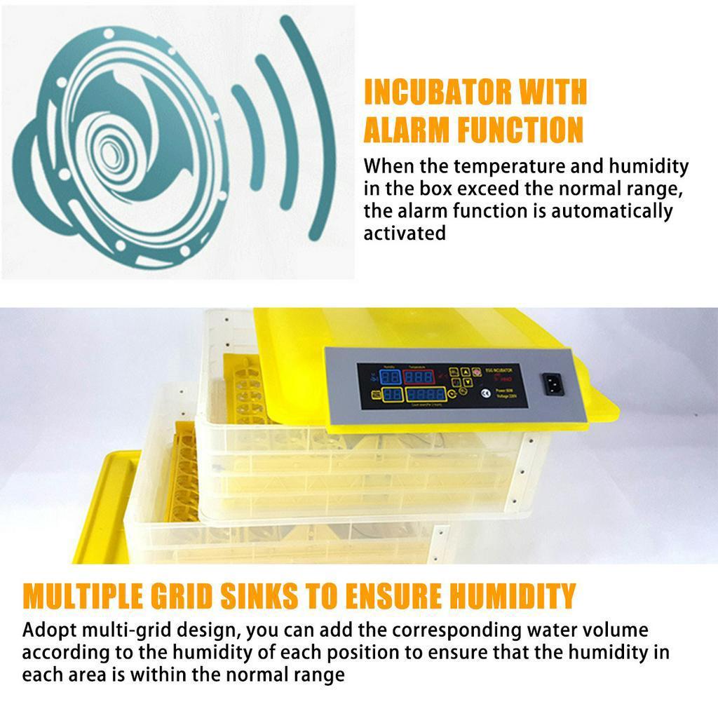 220V 96 Eggs Incubator Double Layers Full Automatic Hatching Machine for Chicken Duck Smart Control +12V LCD Display 58x54x35cm