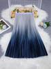 Women's Spring/Summer Elegant Pleated Skirt with Rhinestone Gradient Design