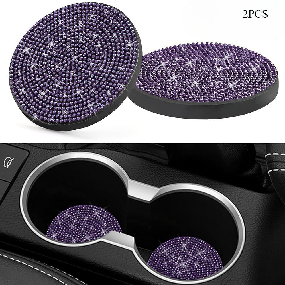 2Pcs Multifunctional Car Diamond Coaster Water Cup Slot Non-Slip Mat Silica Pad Cup Holder Mat Interior Decoration Accessories