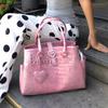 Light Luxury Crocodile-print Handbag For  Girls Pink Heart Pattern Shoulder Bag Trendy High-grade Large Capacity Commuter Bag