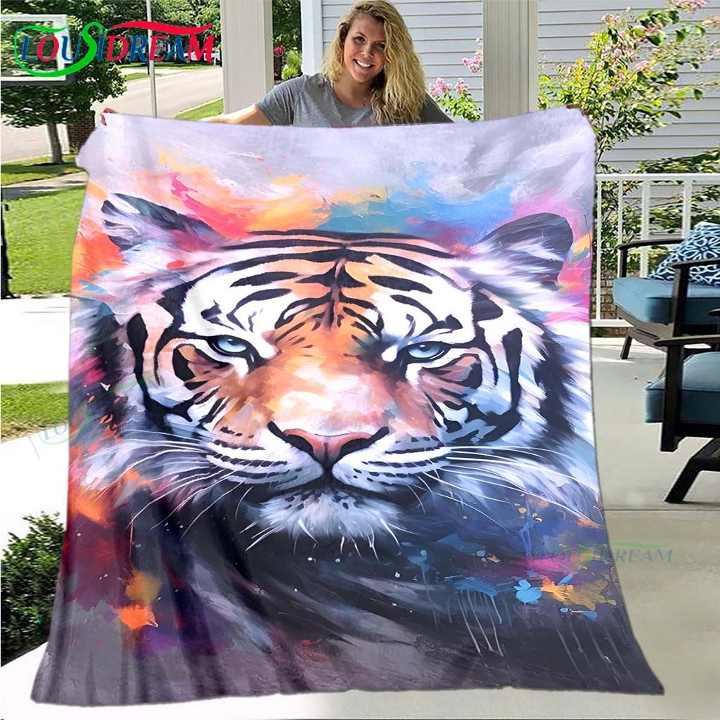 Hot Tiger Painting Print Flannel Adult and Children Blanket Sofa Bed Decoration Blanket Portable Blanket Bath Towel Gift