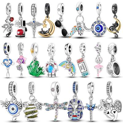 925 Sterling Silver Barevné Rainbow Visací kouzlo Měsíc Cat Přívěsek Fit Náramek Náhrdelník Výroba šperků