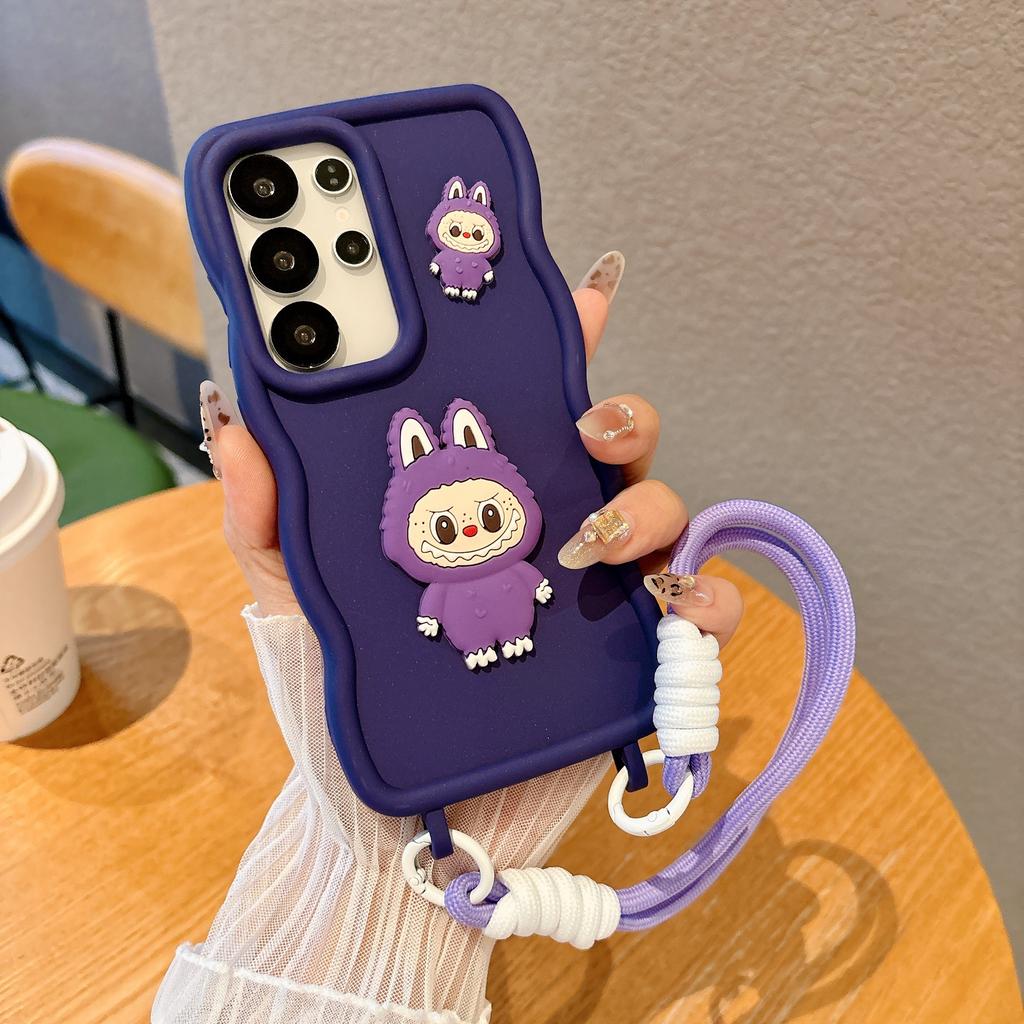Suitable for Samsung S25 Ultra Cartoon Cute S24plus with Integrated Lanyard Hole Large Wave Mobile Phone Case