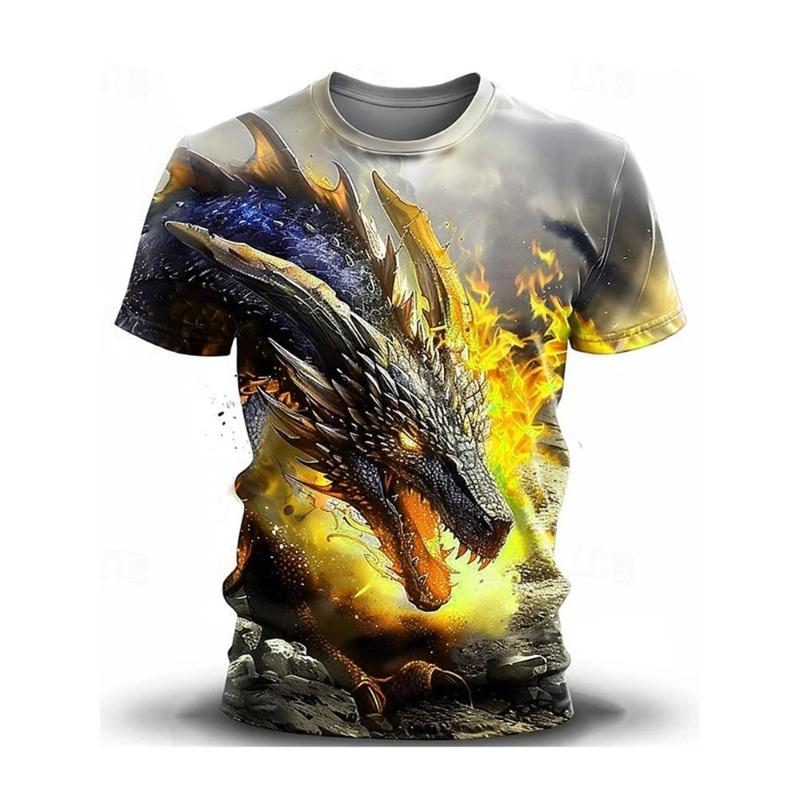 Summer Street Style Fashion Men's T-shirt Urban Everyday Casual Short-sleeved Top 3D Dragon Print Men's Outdoor T-shirt