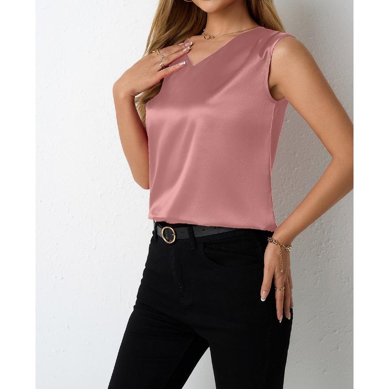 Women's Spring Summer Satin Suit Style Commuter Vest Base Top
