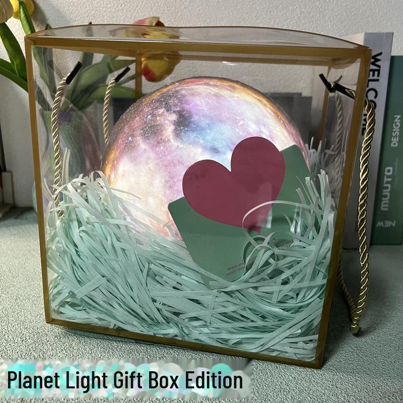 3D Moon Lamp with USB Charging, Remote Control, and Painted Planet Design - Creative Starry Sky Night Light Table Lamp.