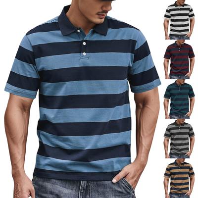 Top de Verano para Hombre con Estampado de Rayas, Botones, Solapa, Holgado, Manga Corta