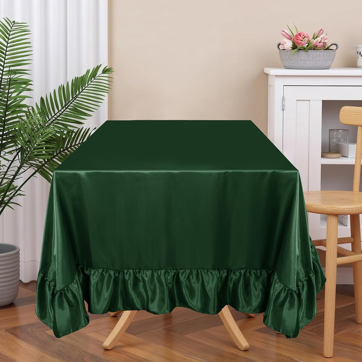 

Satin Ruffle Edge Tablecloth Silky Rectangle Table Cloth Farmhouse Silk Tables Cover Vintage Tablecloth for Party Kitchen Dining 180x100cm