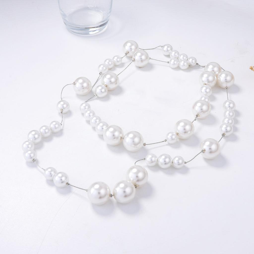 Temperament Simple and Fashionable Ins Imitation Pearl Long Chain Can Be Stacked and Worn Alone Sweater Chain Necklace Women