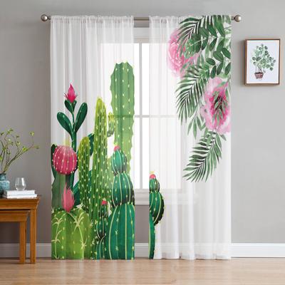 Cactus Tropical Flower Leaves Sheer Curtains for Living Room Decoration Window Curtains for Kitchen Tulle Voile Organza Curtains